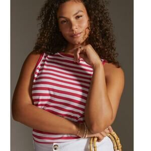 Maeve by Anthropologie SZ L Cropped Striped Tank Bright Red/White